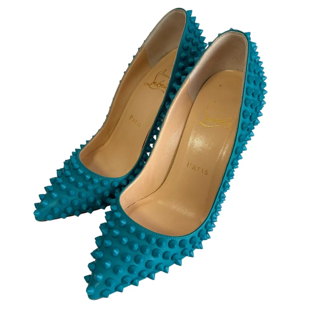 Christian Louboutin クリスチャンルブタン スタッズ ポインテッドトゥ ハイヒール パンプス 35 22cm相当 ブルー
