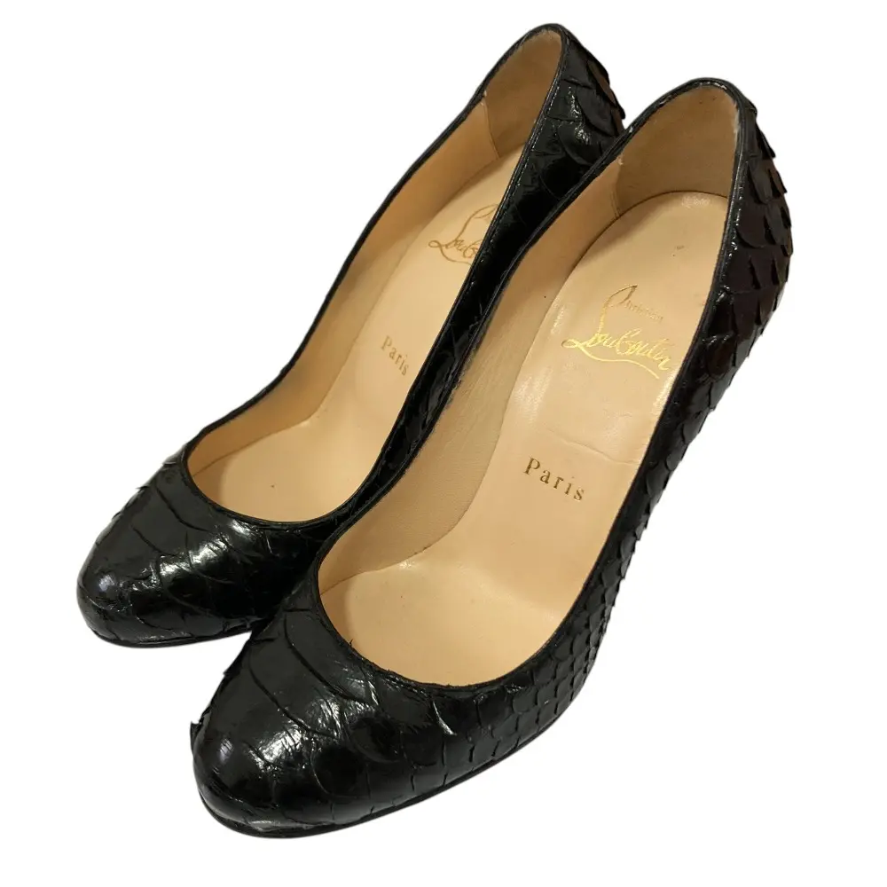 Christian Louboutin クリスチャンルブタン パイソンレザー ピンヒール パンプス I37 23.5-24cm相当 ブラック