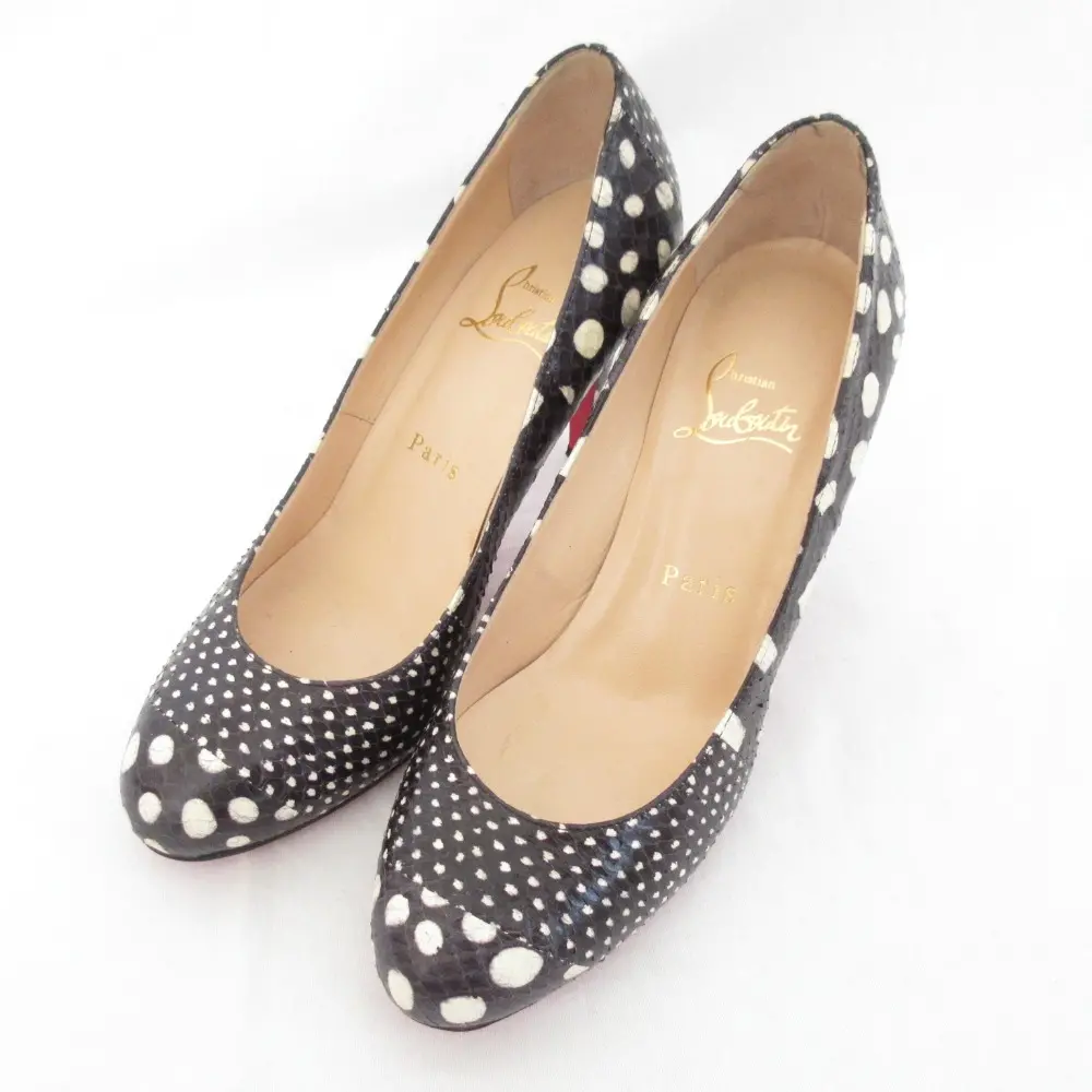 Christian Louboutin クリスチャンルブタン パイソンレザー ドット柄 ハイヒール パンプス サイズ36.5 約23.5cm ブラック×ホワイト