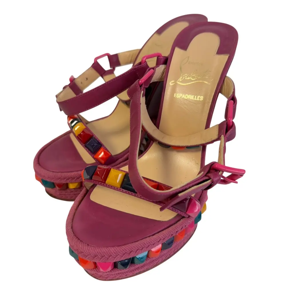 Christian Louboutin クリスチャンルブタン プラクロウ マルチスタッズ アンクルストラップ サンダル 37 24cm相当 パープル