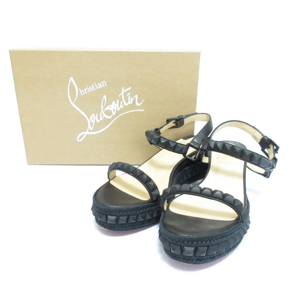 Christian Louboutin クリスチャンルブタン CATACLOU 60 カタクロウ スクエアスタッズ ウェッジサンダル 38 約25.0cm ブラック