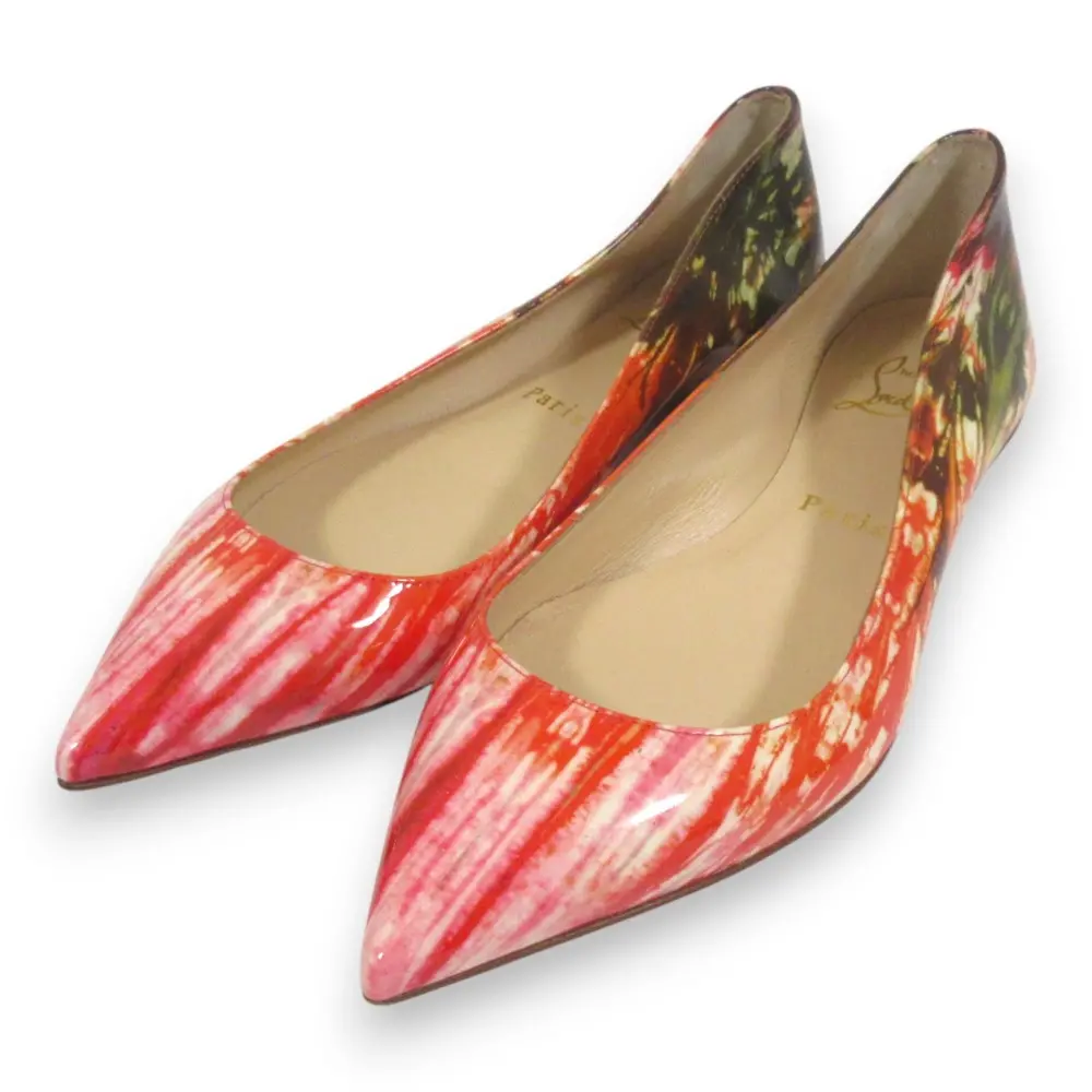 Christian Louboutin クリスチャンルブタン BALLALLA FLAT PATENT BAZIN フラットシューズ 35 約22cm レッド系マルチカラー