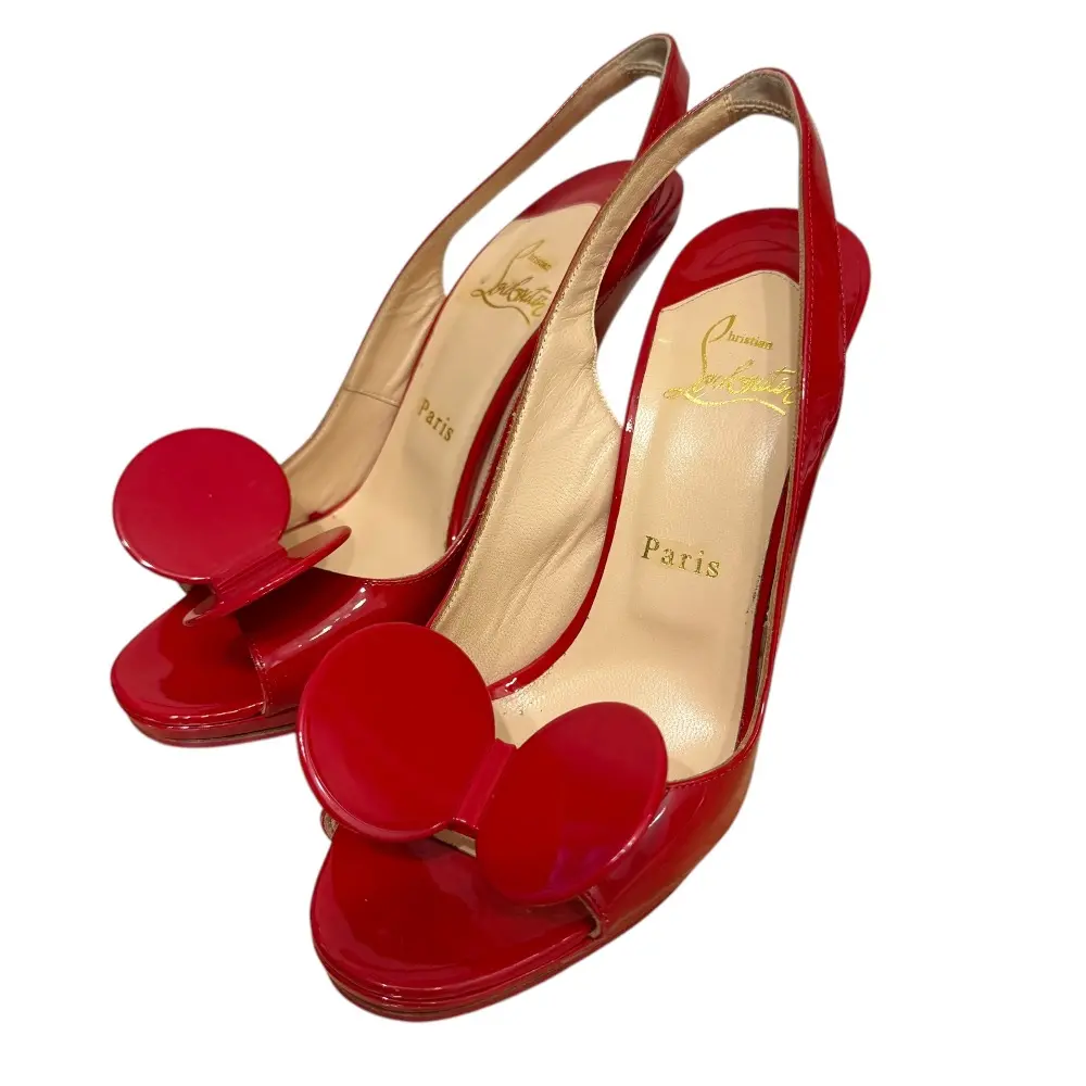 Christian Louboutin クリスチャンルブタン Miss Mouse パテントレザー オープントゥ ハイヒール パンプス 38 25cm相当 レッド