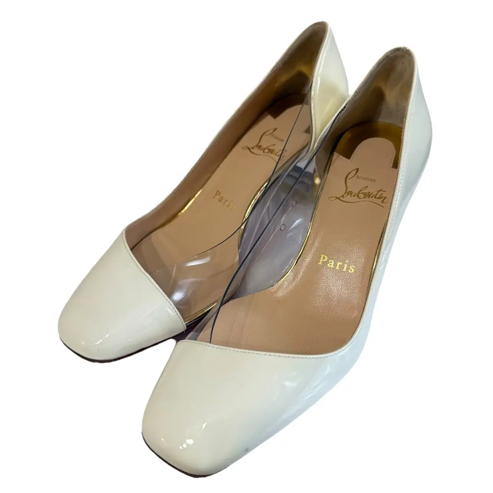 Christian Louboutin クリスチャンルブタン パテントレザー クリアソール パンプス 36 1/2 23.5cm相当 ホワイト×クリア