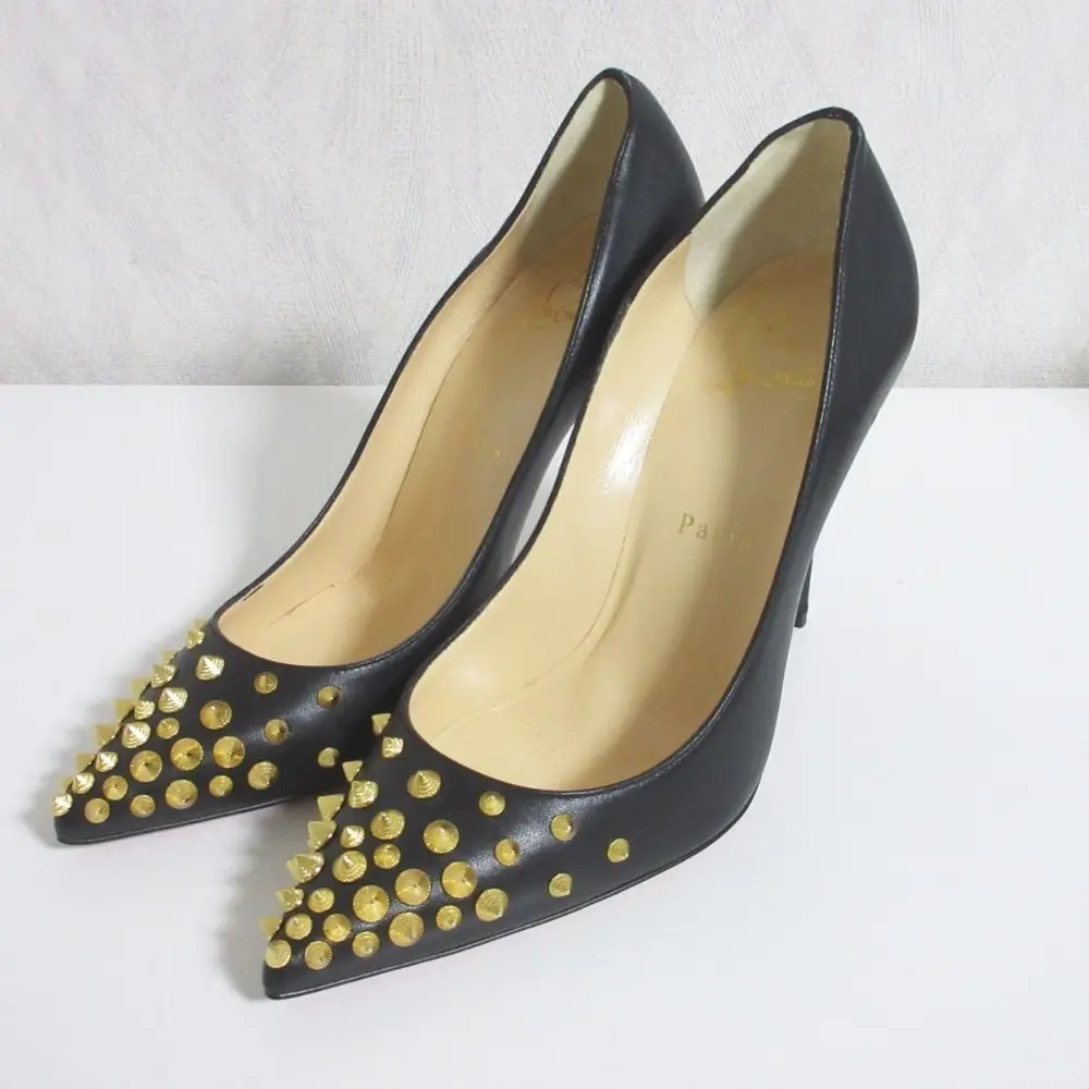 Christian Louboutin クリスチャンルブタン スパイキーシェル100 スタッズ レザー パンプス 37 1/2 24cm相当 ブラック