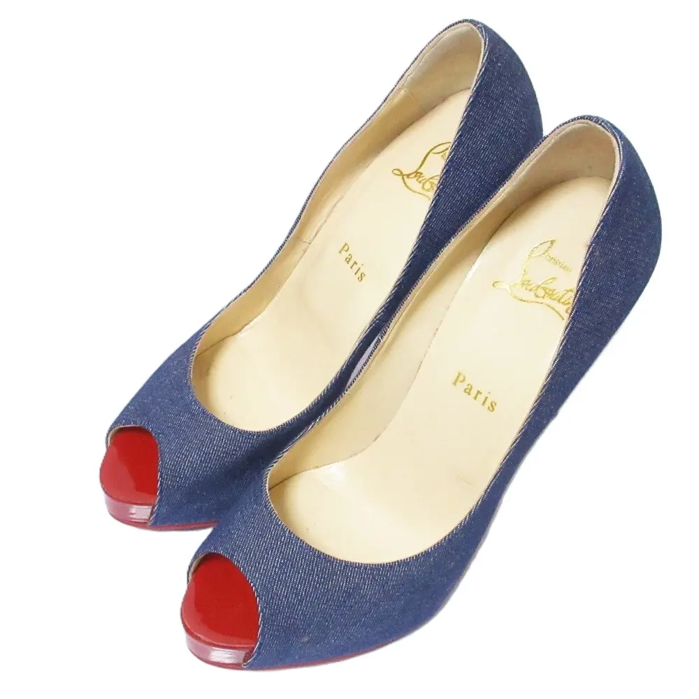 Christian Louboutin クリスチャンルブタン ピンヒール ハイヒール オープントゥデニムパンプス 38.5サイズ 24.5cm相当 インディゴ