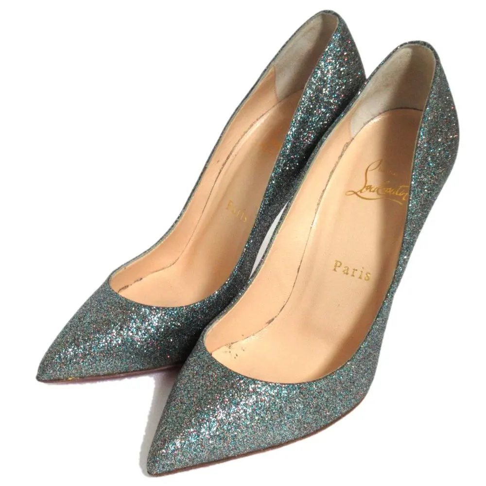 Christian Louboutin クリスチャンルブタン ポインテッドトゥ ピンヒール グリッター パンプス 37.5 24.5cm相当 ブルー