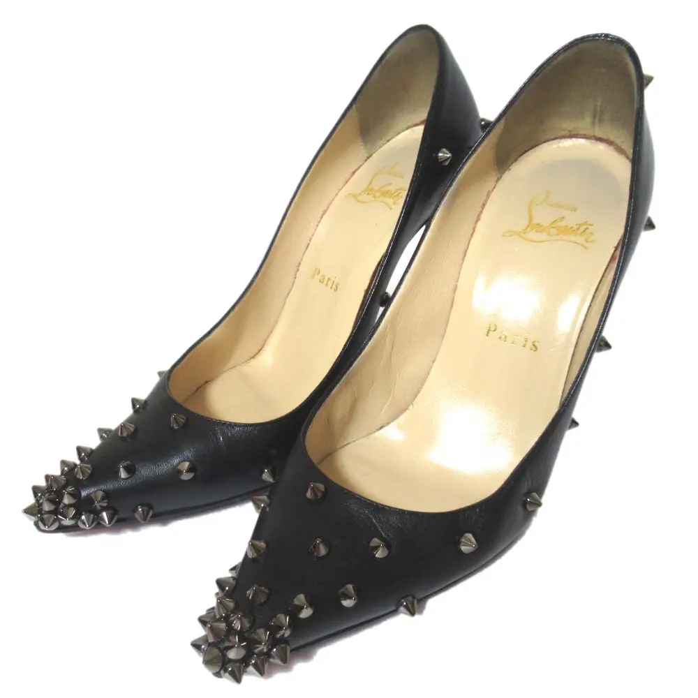Christian Louboutin クリスチャンルブタン DEGRASPIKE 100 KID スタッズ ポインテッドトゥ パンプス 35.5 約22.5cm ブラック