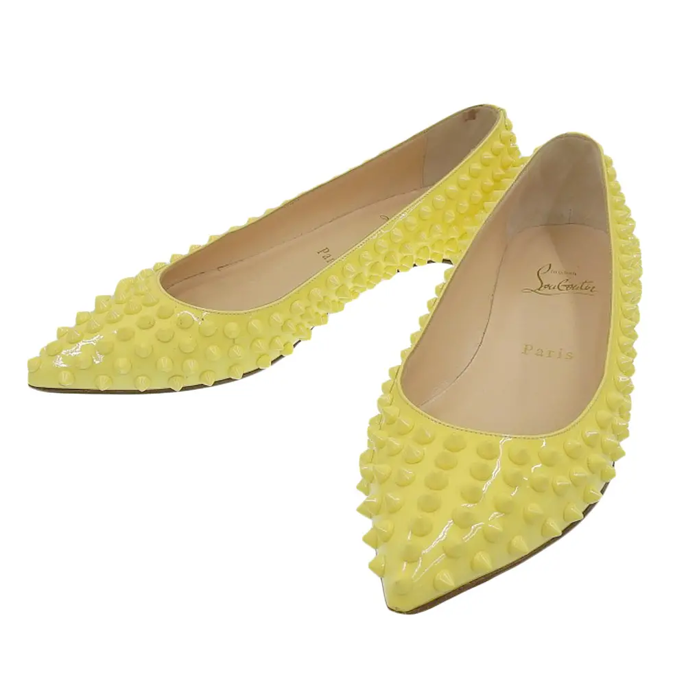 Christian Louboutin クリスチャンルブタン PIGALLE SPIKES スタッズ フラットシューズ パンプス 3100987 36 約23cm イエロー