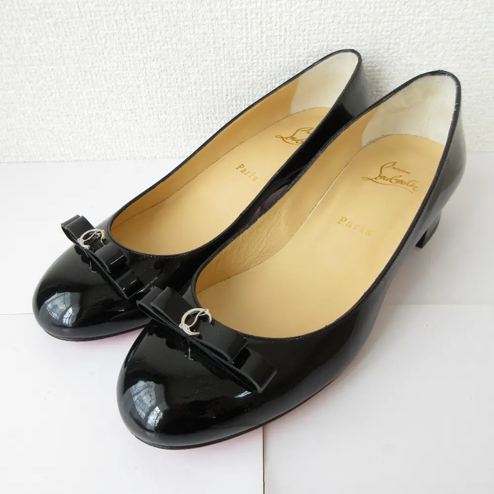 Christian Louboutin クリスチャンルブタン MARCIA エナメル ローヒール パンプス 37.5 24cm相当 ブラック