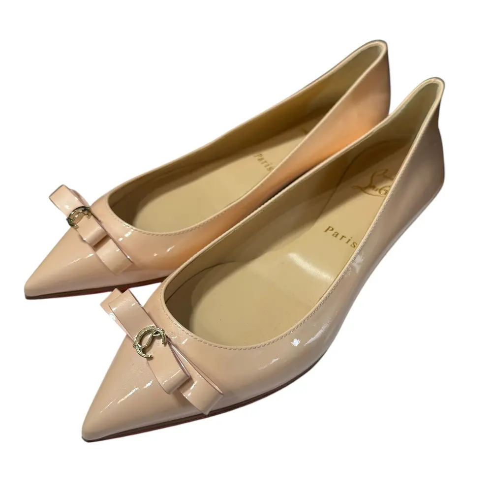 Christian Louboutin クリスチャンルブタン リボン パテントレザー ポインテッドトゥ フラットパンプス 36 1/2 23.5cm相当