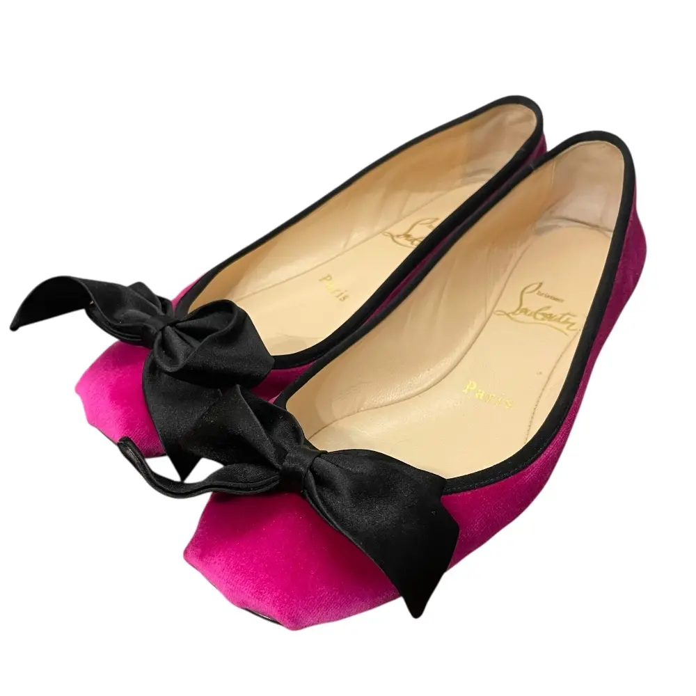 Christian Louboutin クリスチャンルブタン ベルベッド リボン フラットシューズ パンプス 35 1/2 22.5cm相当 パープル