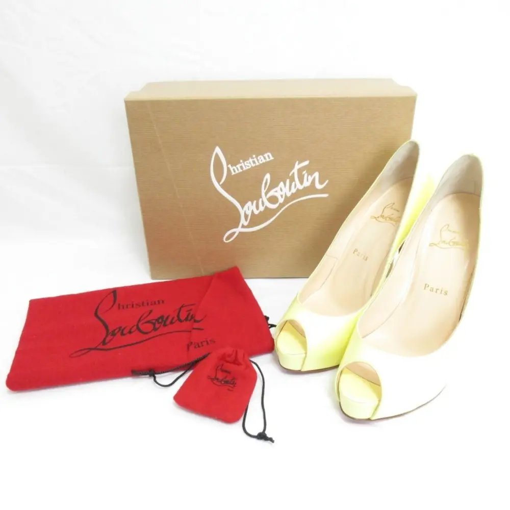 Christian Louboutin クリスチャンルブタン VENDOME 120 ヴァンドーム パテント オープントゥ パンプス 38 約25.0cm イエロー