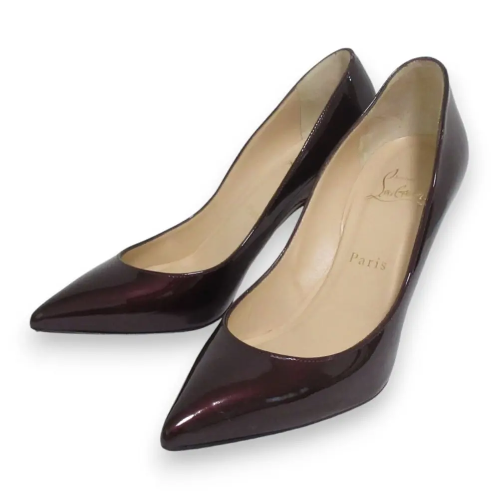 Christian Louboutin クリスチャンルブタン KATE85 パテントレザー ポインテッドトゥ パンプス 36.5 約23.5cm ボルドー系