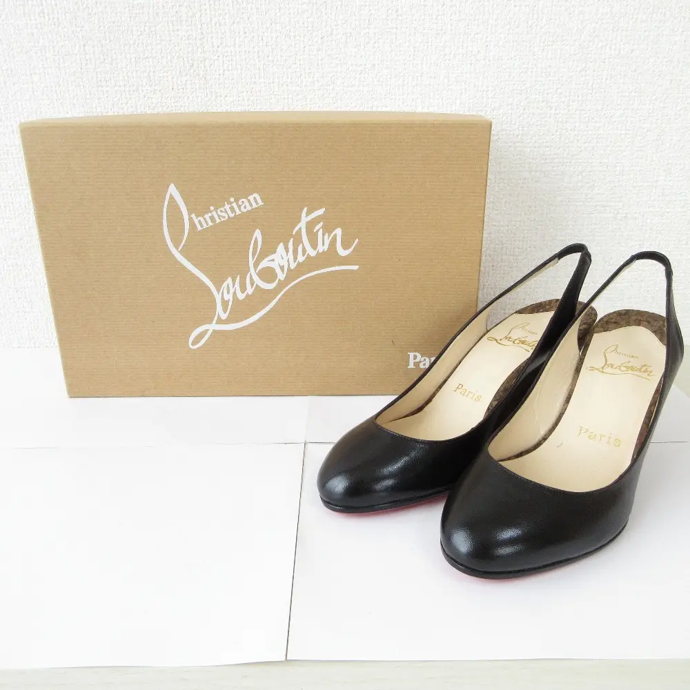Christian Louboutin クリスチャンルブタン レザー バックスリング ウェッジソール パンプス サンダル 35.5 22.5cm ブラック
