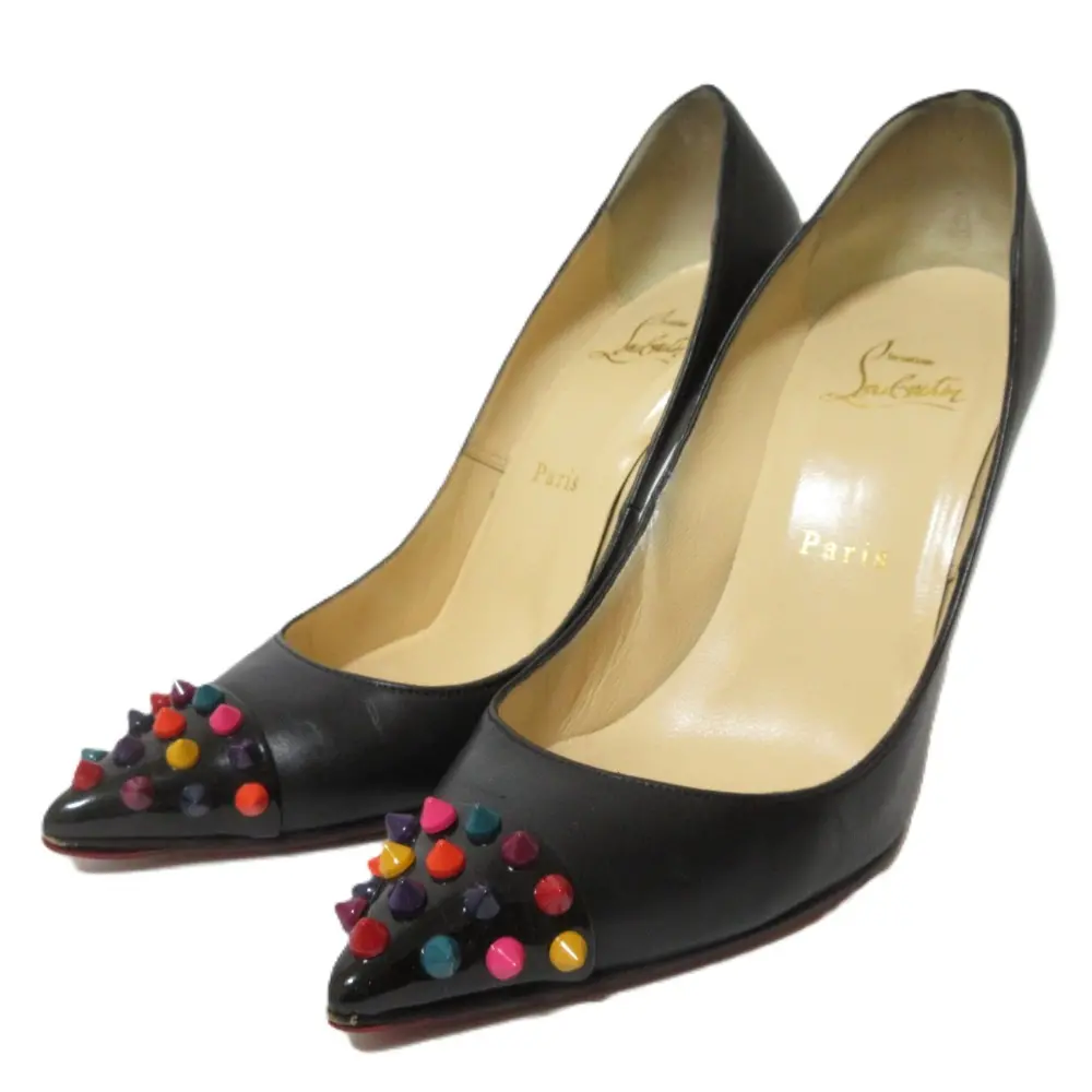Christian Louboutin クリスチャンルブタン GEO レザー スタッズ ポインテッドトゥ パンプス 37 約24cm ブラック
