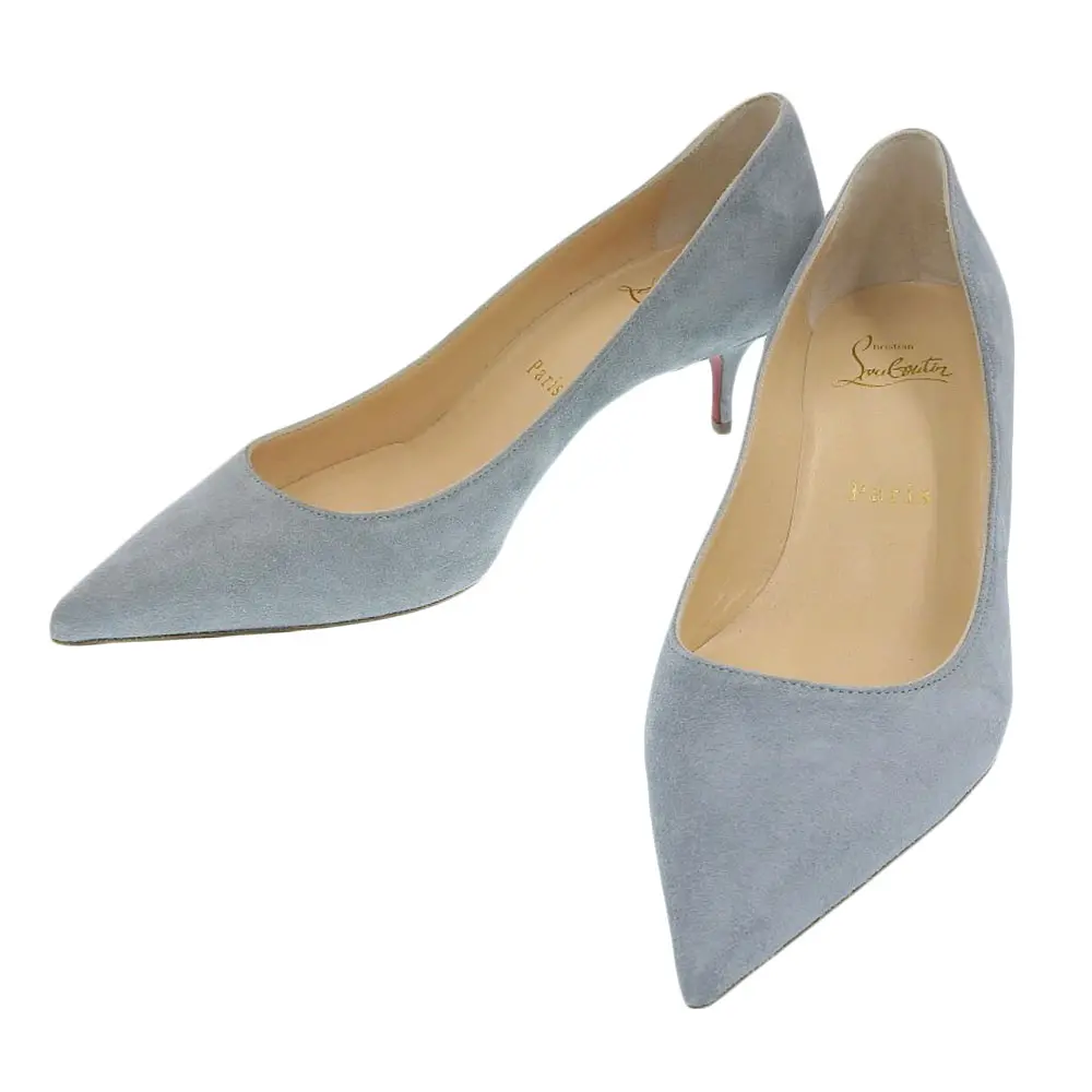 Christian Louboutin クリスチャンルブタン KATE55 スエード ポインテッドトゥ パンプス 35 約22cm シルバーグリーン