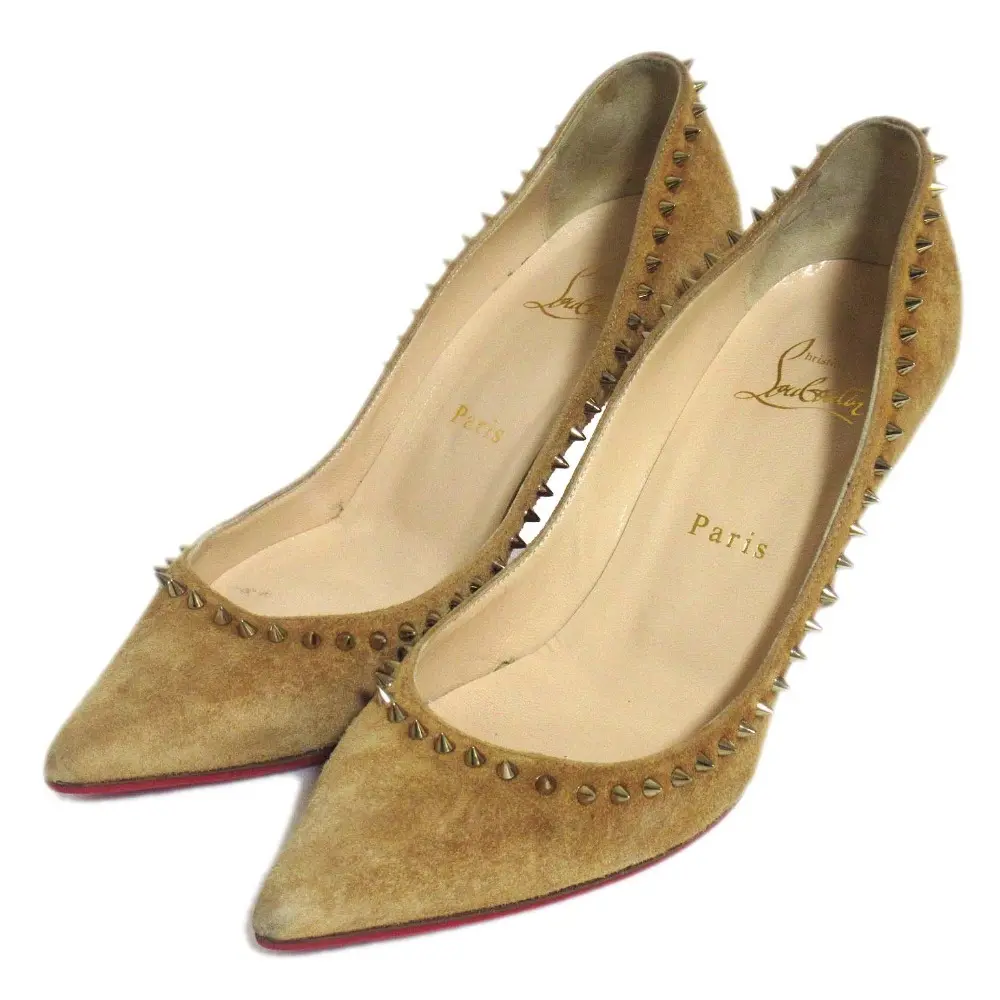 Christian Louboutin クリスチャンルブタン ANJALINA 85 ポインテッドトゥ スパイクスタッズ パンプス 36 約23cm ベージュ