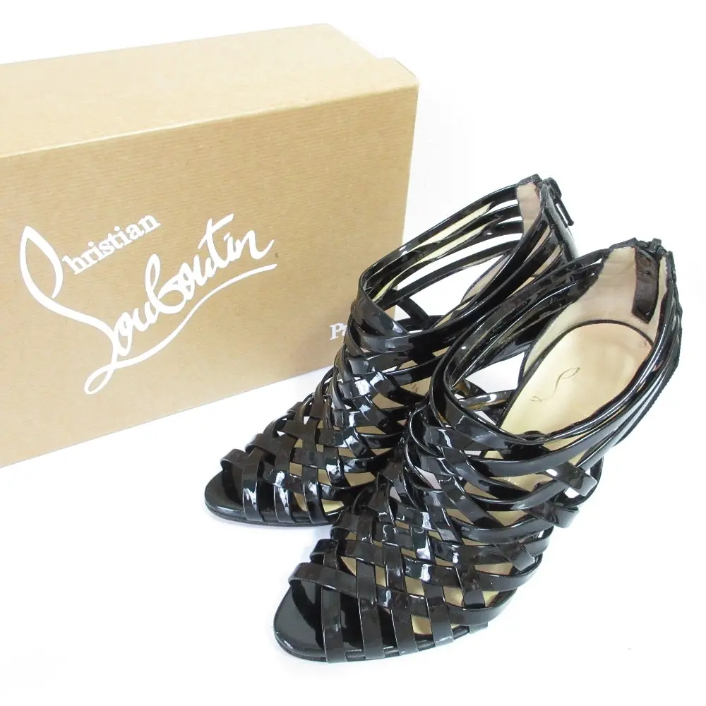 Christian Louboutin クリスチャンルブタン パテントレザー ピンヒール メッシュブーティ パンプス 37 23.5cm相当 ブラック