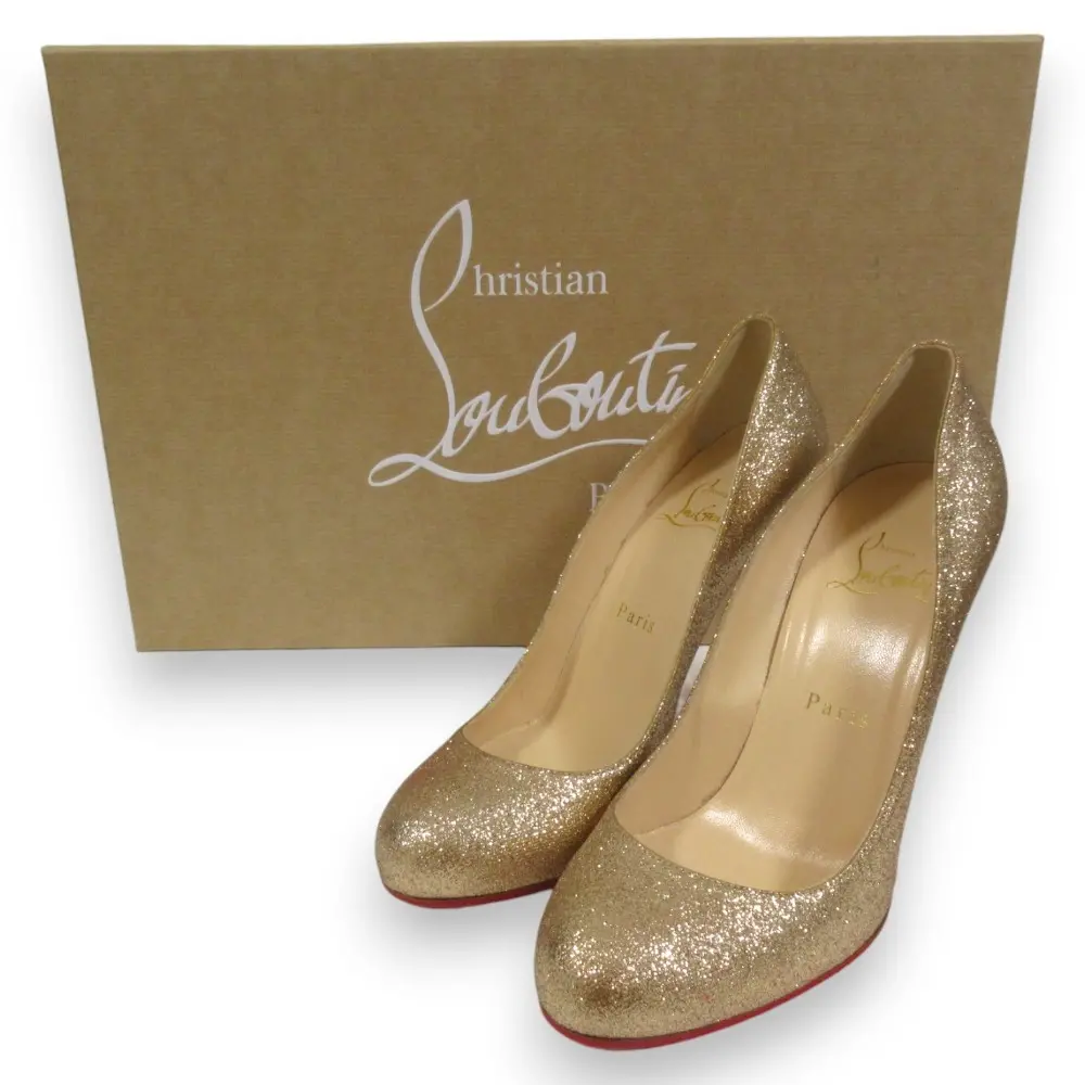 Christian Louboutin クリスチャンルブタン シンプルヌード 100 グリッターパンプス 37 約24cm シャンパンゴールド