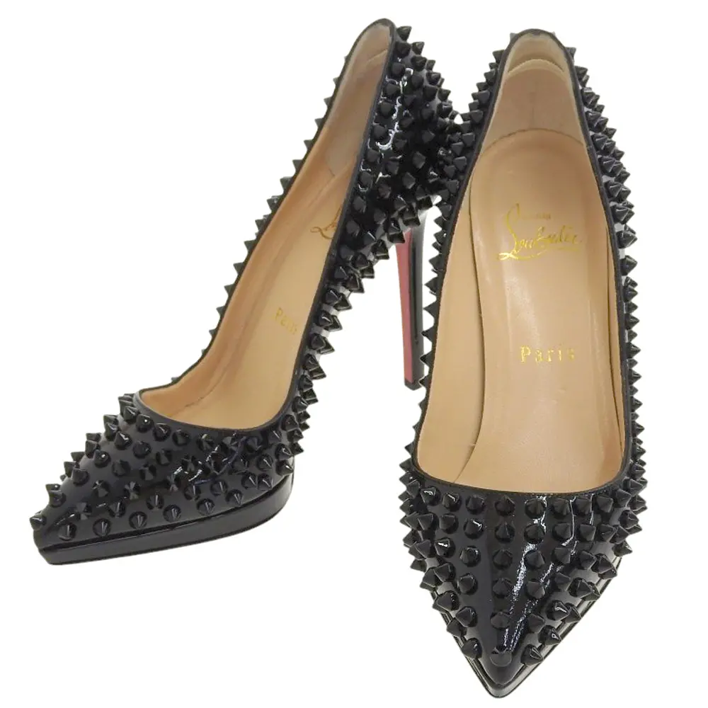 Christian Louboutin クリスチャンルブタン パテントレザー ポインテッドトゥ スタッズパンプス 36 約23.0cm ブラック