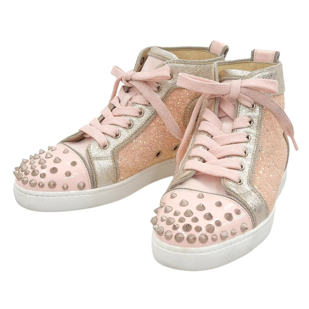 Christian Louboutin クリスチャンルブタン ルイス グリッター スタッズ ハイカット スニーカー シューズ 38 約25cm ピンク