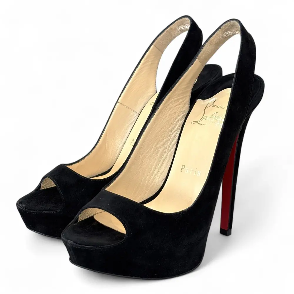 Christian Louboutin クリスチャンルブタン CHEYENNE 140 スエード スリングバックパンプス サイズ36 23cm相当 ブラック