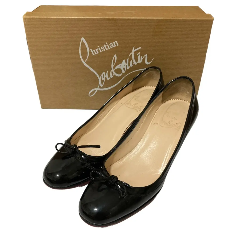 Christian Louboutin クリスチャンルブタン エナメル リボンパンプス I34.5サイズ 22.5cm相当 ブラック