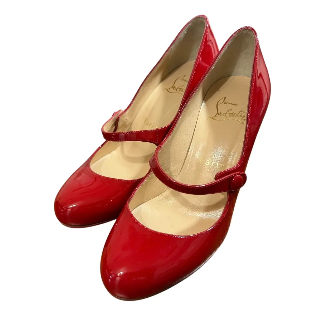 Christian Louboutin クリスチャンルブタン パテントレザー メリージェーン パンプス サイズ34 1/2 約21.5cm レッド