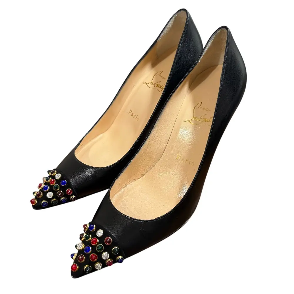 Christian Louboutin クリスチャンルブタン ポインテッドトゥ ビジュースタッズ パンプス サイズ37 約24cm ブラック