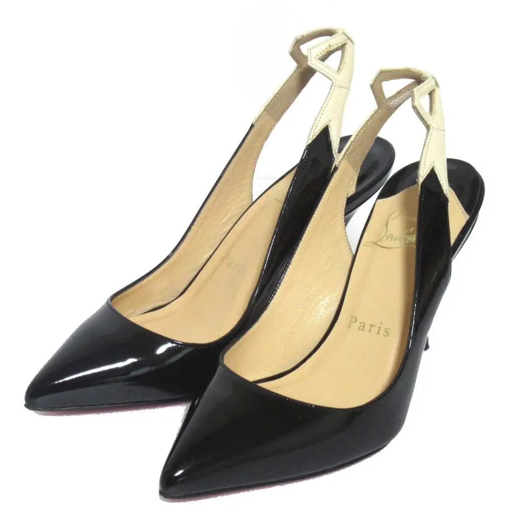 Christian Louboutin クリスチャンルブタン BACK2 85 PATENT/KID パテントレザー スリングバック パンプス サイズ34 ブラック