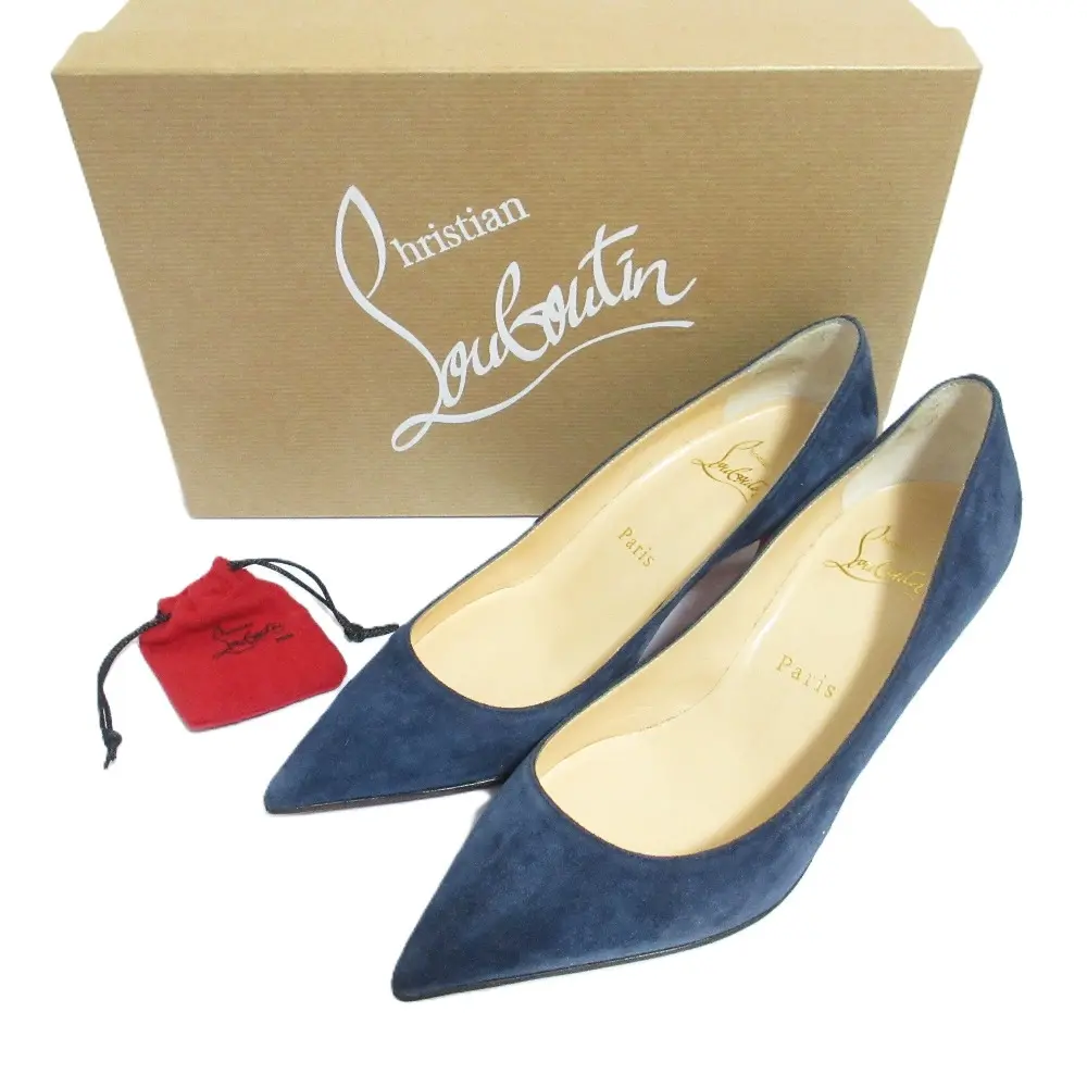 Christian Louboutin クリスチャンルブタン KATE55 VEAU VELOURS ポインテッドトゥ パンプス サイズ35 約22.5cm ネイビー