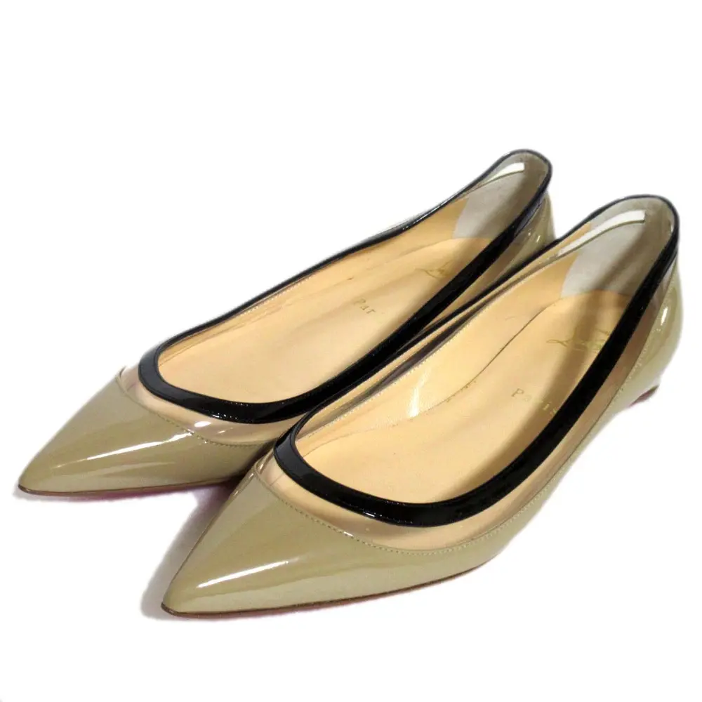 Christian Louboutin クリスチャンルブタン パテントレザー ポインテッドトゥ フラットパンプス サイズ37 24cm ヌード ベージュ