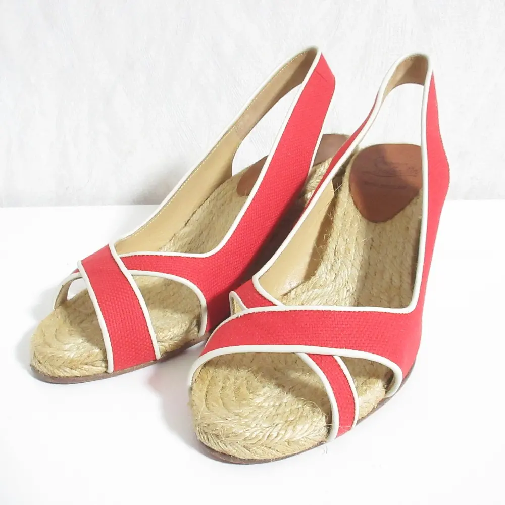 Christian Louboutin クリスチャンルブタン エスパドリーユ ウエッジソールサンダル 36 レッド