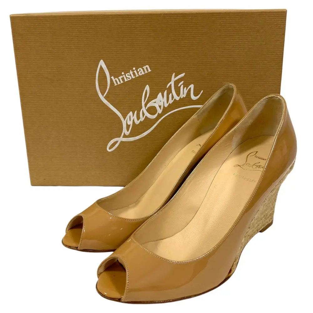 Christian Louboutin クリスチャンルブタン PUGLIA 85 エスパドリーユ オープントゥ パンプス サイズ37 約24cm ベージュ