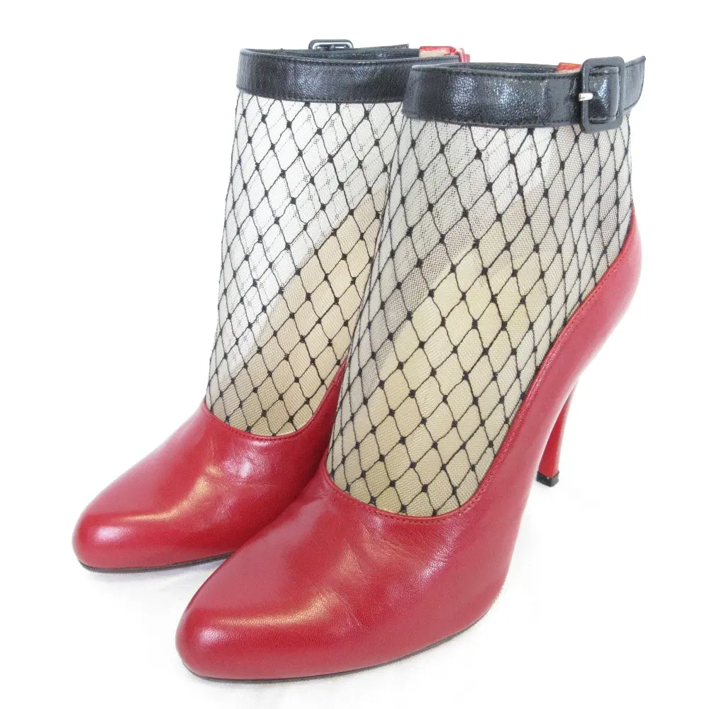 CHRISTIAN LOUBOUTIN クリスチャンルブタン Resillissima レース ショートブーツ 36 1/2 23.5cm レッド