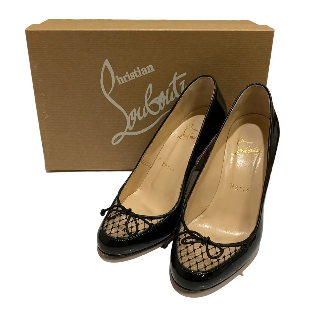 Christian Louboutin クリスチャンルブタン レース リボン パテント ハイヒール パンプス サイズ36 23cm相当 ブラック