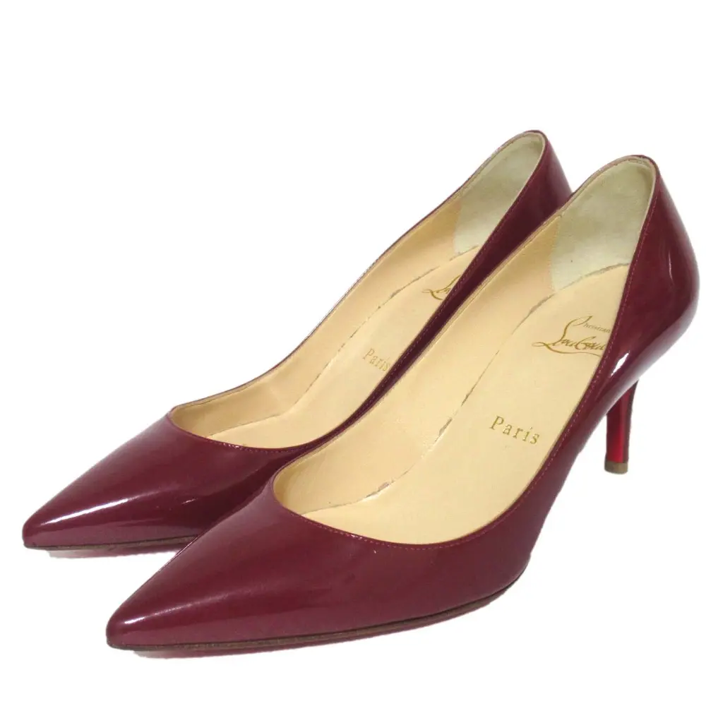 Christian Louboutin クリスチャンルブタン パテントレザー ポインテッドトゥ パンプス サイズ37.5 24.5cm ボルドー