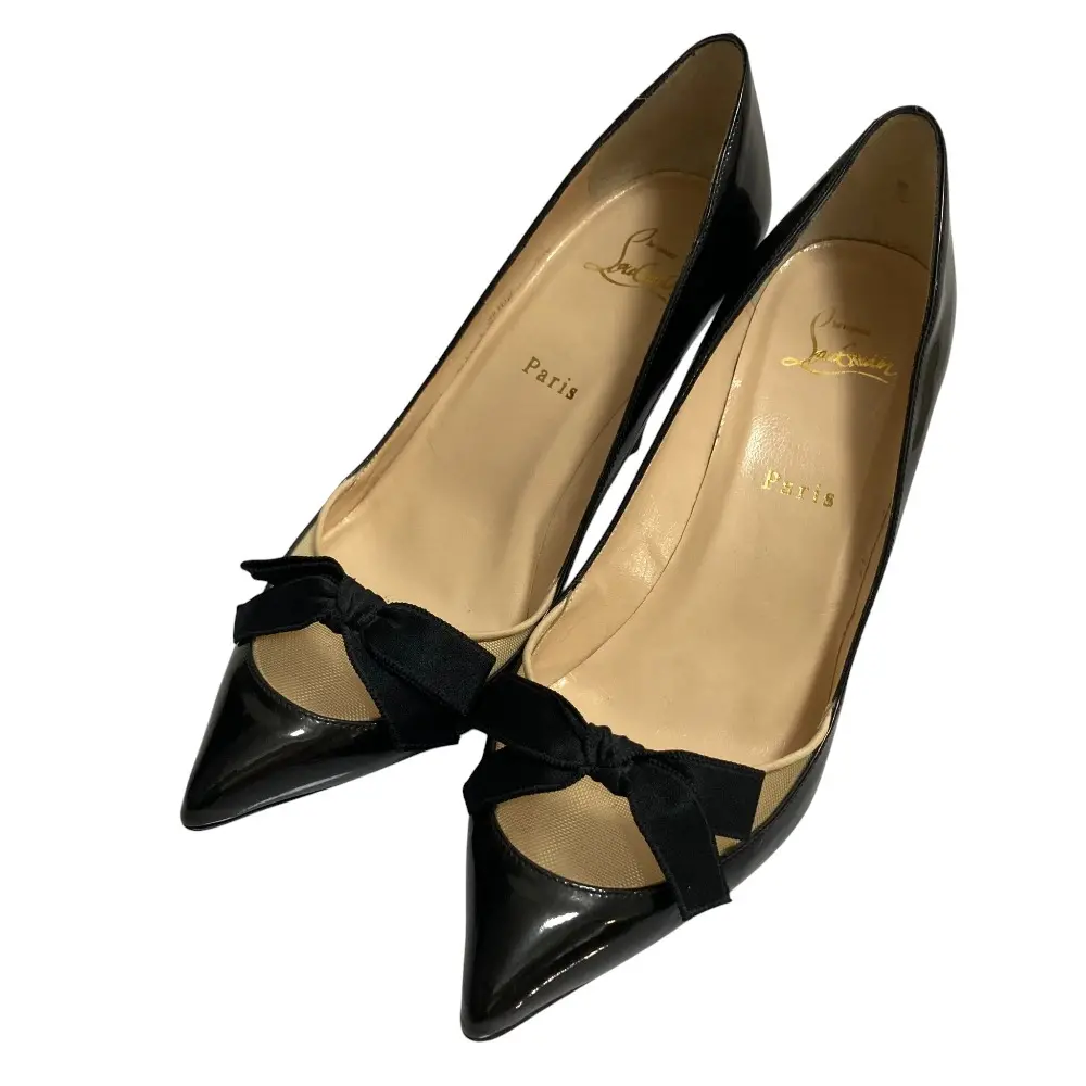 Christian Louboutin クリスチャンルブタン リボン ポインテッドトゥパンプス サイズ39 1/2 約25.5cm ブラック