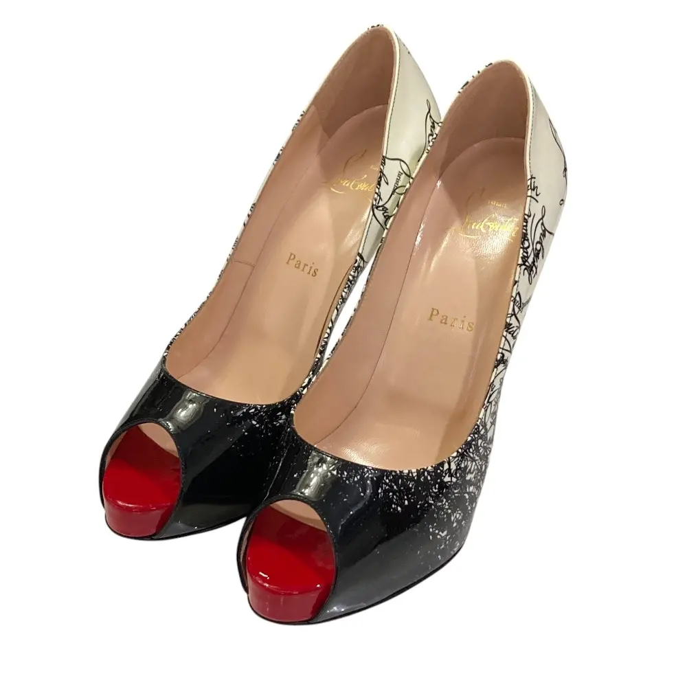 Christian Louboutin クリスチャンルブタン New Very Prive パテント パンプス サイズ38.5 25.5cm相当 ブラック ホワイト