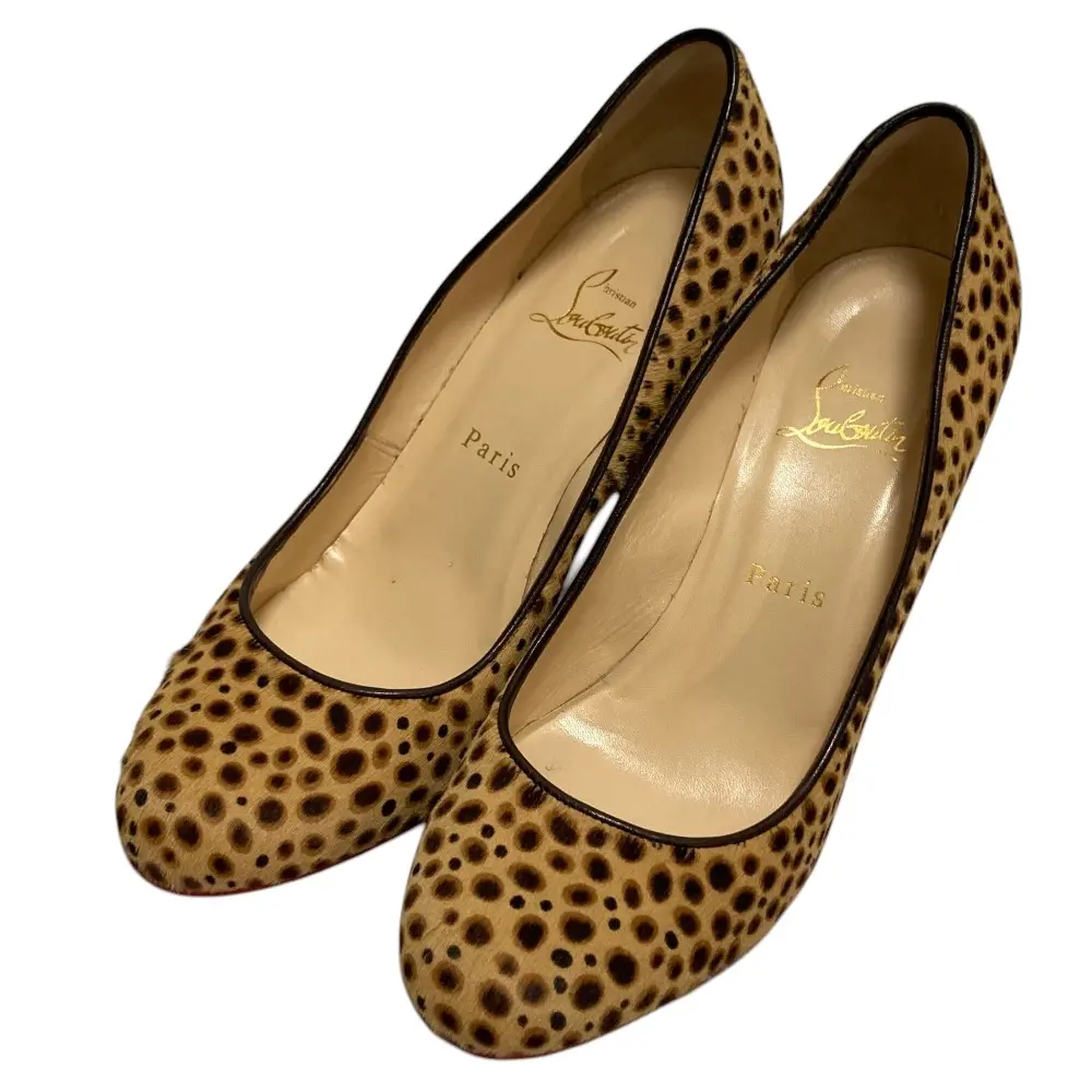Christian Louboutin クリスチャンルブタン FIFI 85 レオパード柄ハラコレザー パンプス サイズ38.5 約25.5cm ベージュ系