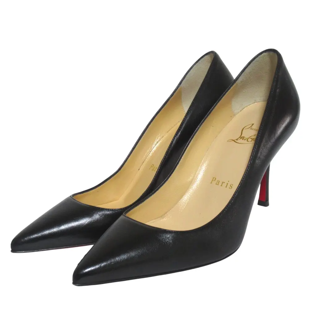 Christian Louboutin クリスチャンルブタン レザー ポインテッドトゥ ハイヒール パンプス 34.5 21.5cm ブラック