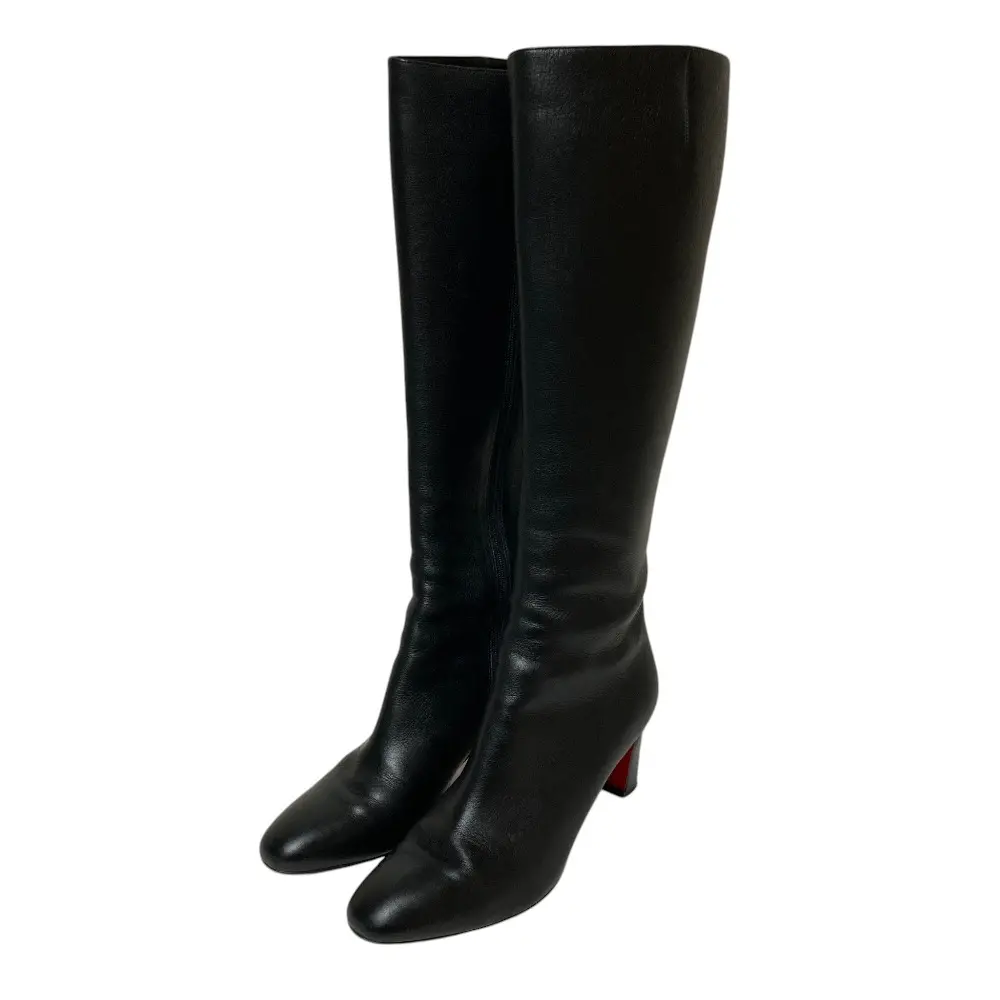 Christian Louboutin クリスチャンルブタン サイドジップ レザー ロングブーツ 36.5 23.5cm相当 ブラック