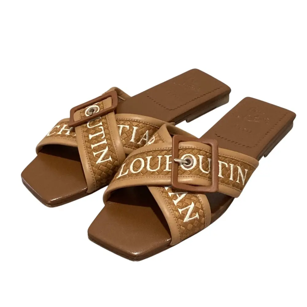 Christian Louboutin クリスチャンルブタン CROSSIMULE FLAT フラット スライドサンダル サイズ38 25cm程度 ブラウン