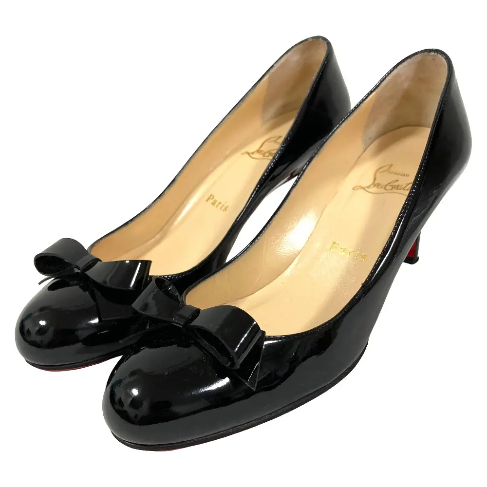 Christian Louboutin クリスチャンルブタン パテントレザー リボン パンプス サイズ37.5 約24.5cm ブラック