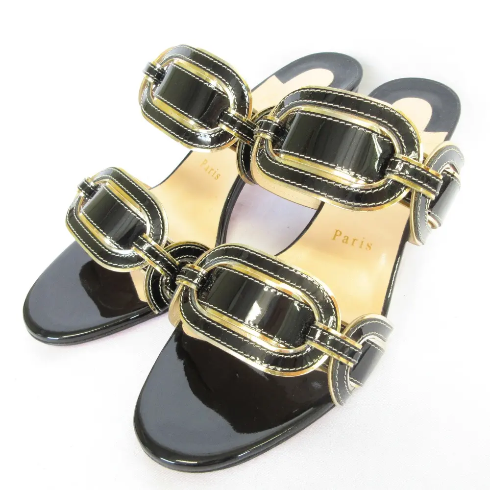 Christian Louboutin クリスチャンルブタン パテントレザー サンダル ミュール サイズ39 26cm相当 ブラック