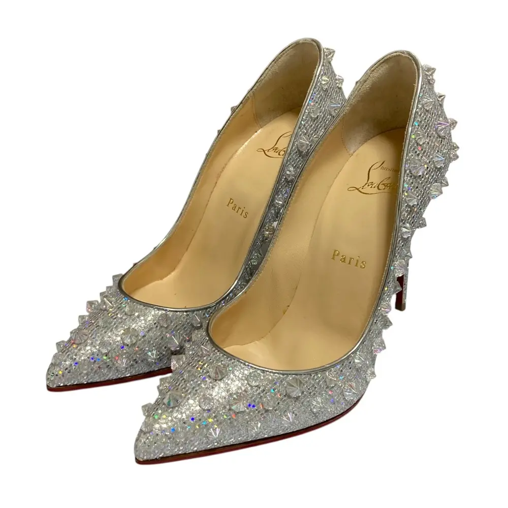 Christian Louboutin クリスチャンルブタン オーロララメ スパイクスタッズ パンプス サイズ37 約23.5cm メタリックシルバー
