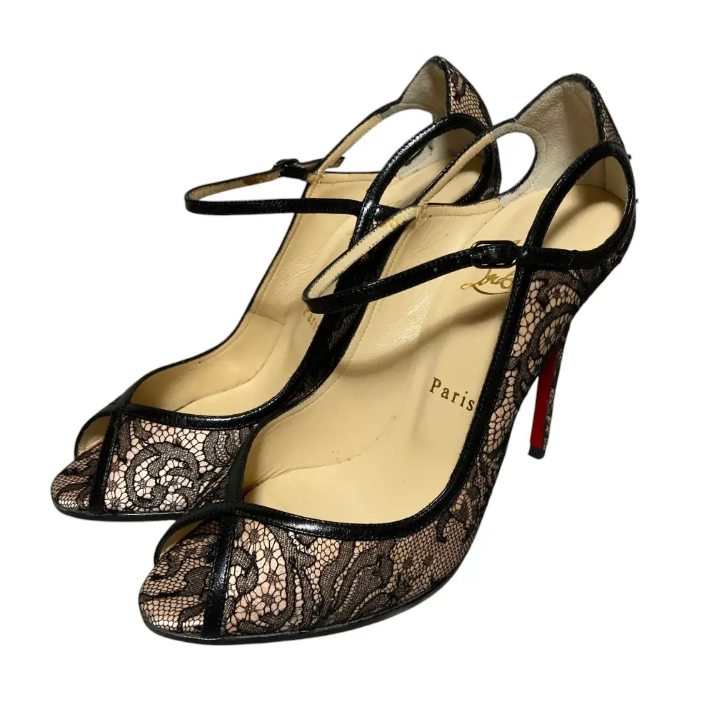 Christian Louboutin クリスチャンルブタン レース オープントゥ パンプス 37 24cm相当 ブラック