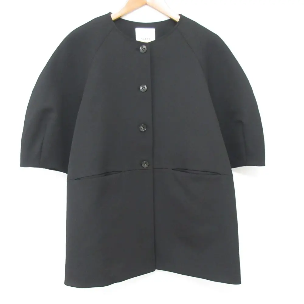 23SS CLANE クラネ HALF SLEEVE COCOON JACKET ハーフスリーブ ノーカラー コクーンジャケット 14103-0552 サイズ2 ブラック