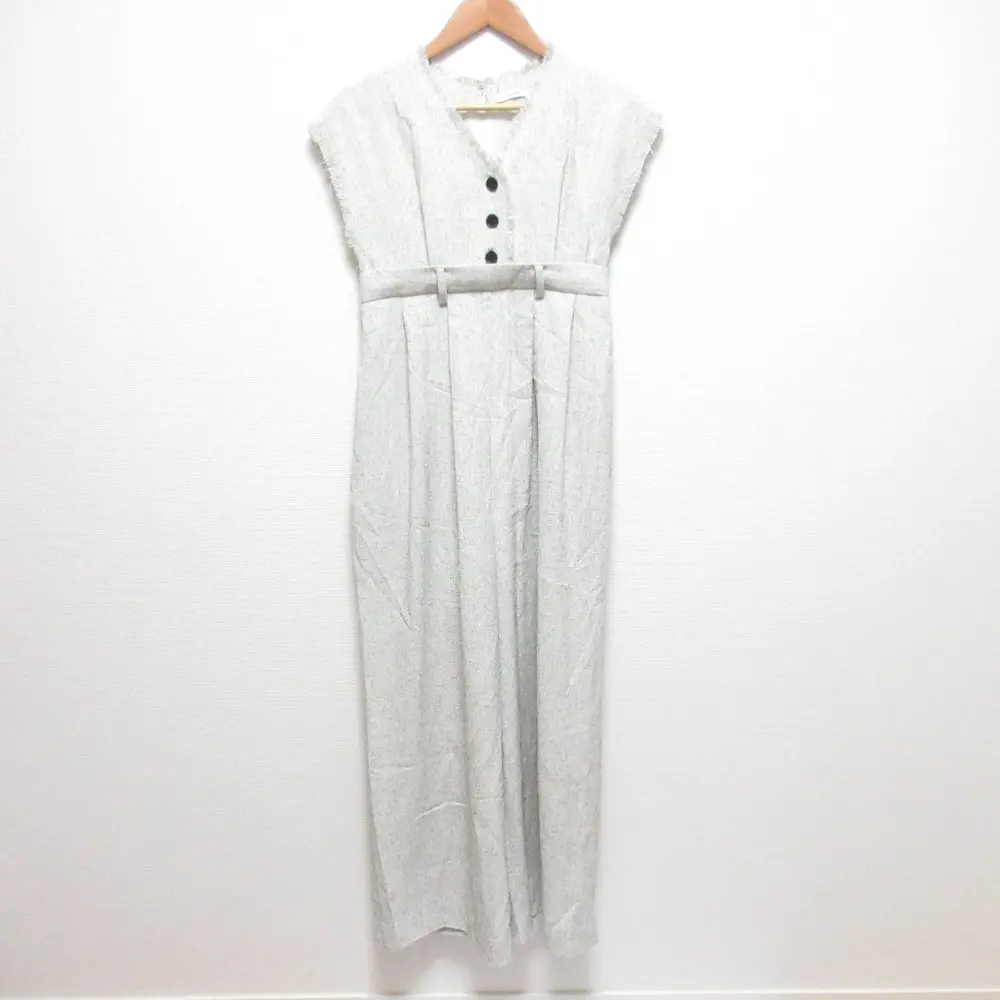 22SS CLANE クラネ TWEED FRINGE ALL IN ONE オールインワン サイズ0 グレー系